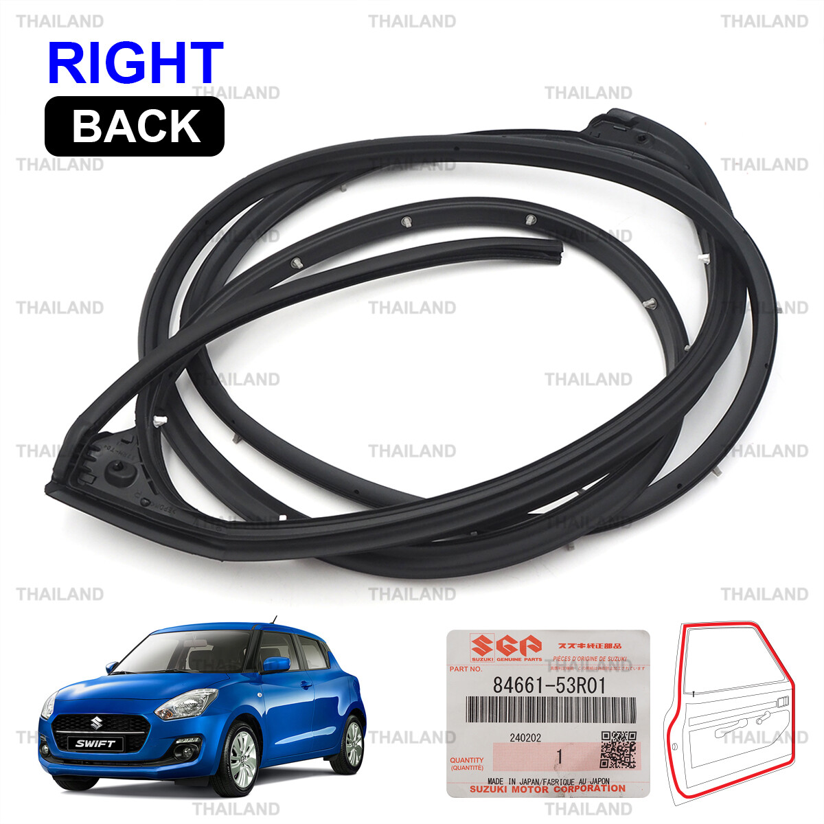 Rear Right Door Rubber Seal Weatherstrip For Suzuki Swift