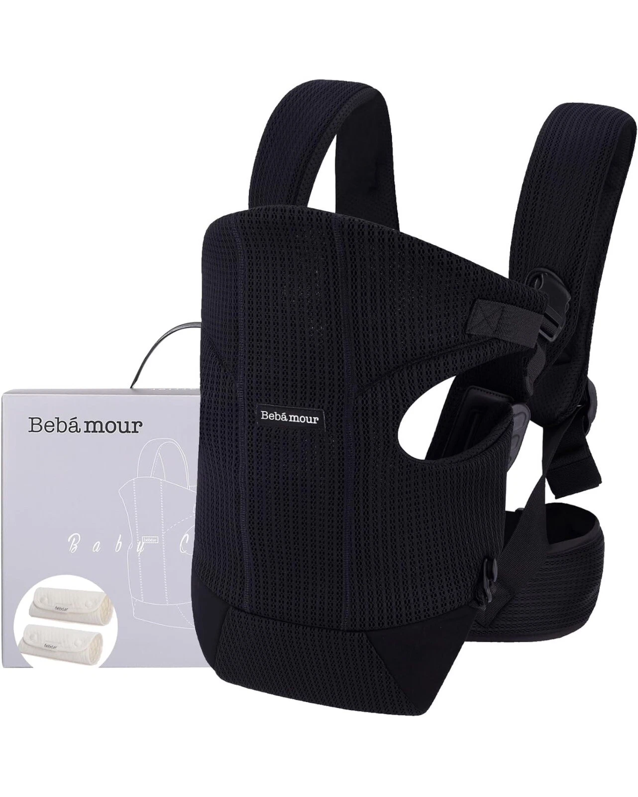 ✅Bebamour Baby Carrier Front and Back Baby Carrier with 2 Shoulder Bibs, Black