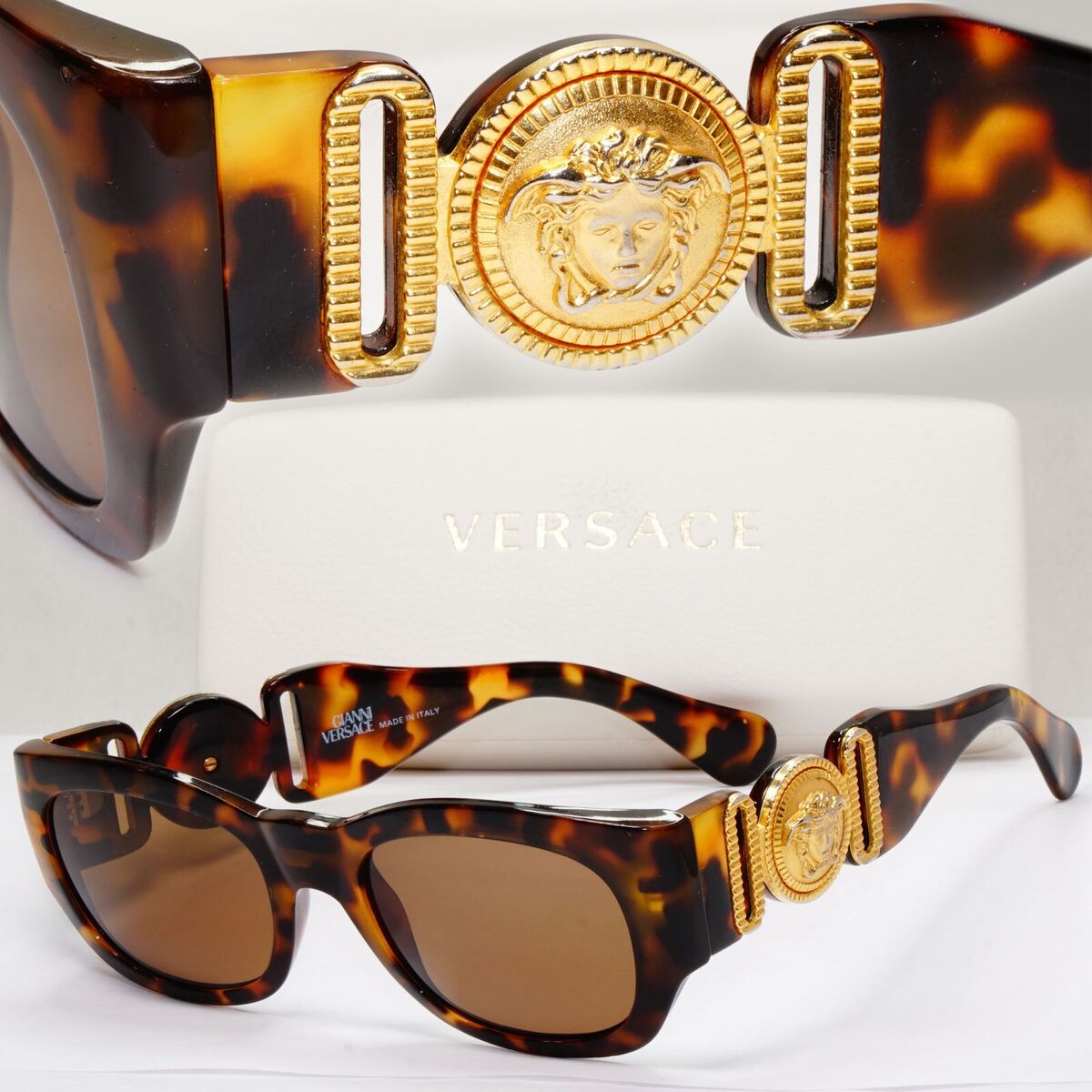 Gianni Versace Sunglasses 1996 Vintage Brown Gold MOD 413/A Gianni Versace Sunglasses 1996 Vintage Brown Gold MOD 413/A