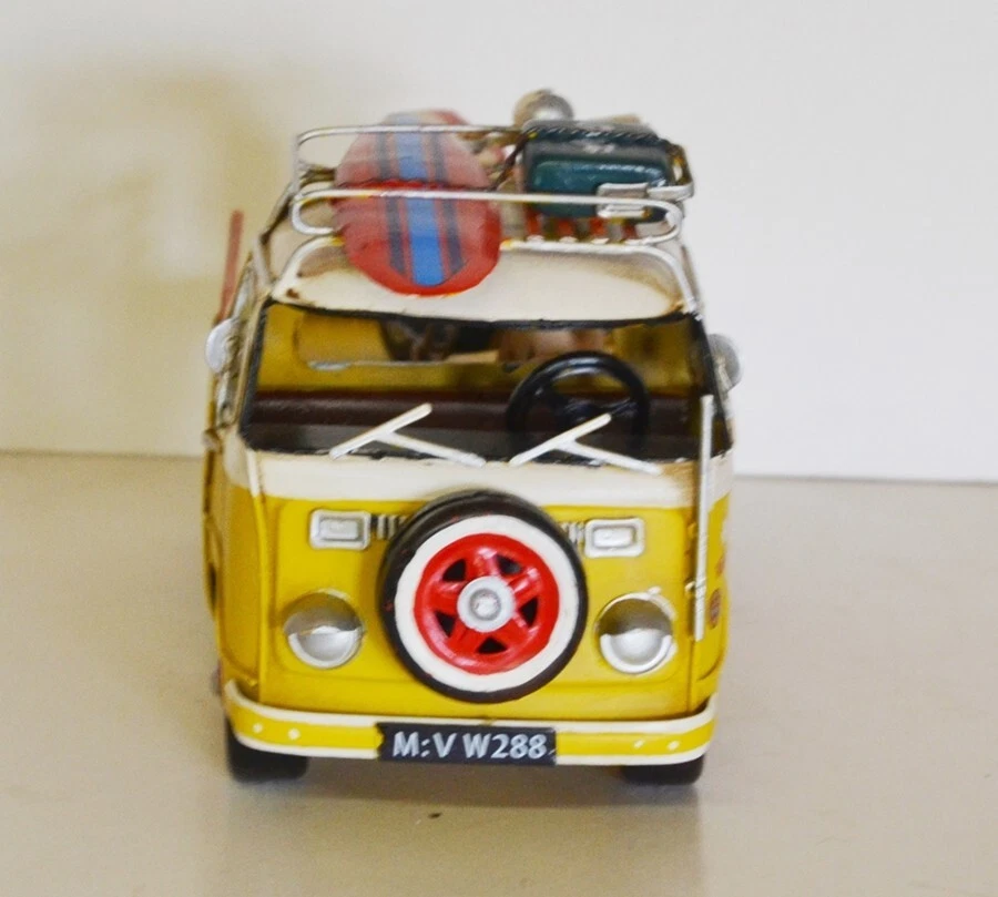 Auto In Latta Nostalgia Modello Auto Da Campeggio Bulli Giallo Oldtimer L 26 Cm - Immagine 3 di 4