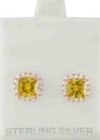 LAB CREATED 2.60 Ct YELLOW TOPAZ & W/SAPPHIRE EARRING 14K ROSE GOLD PLATED (.925 — photo 1