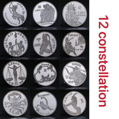 A set of 12 European and American 12 zodiac commemorative coins - silver plated