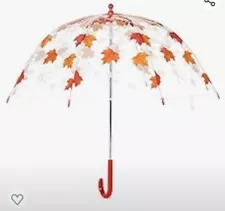 Unopened Amazon Basics Kids Clear Bubble Umbrella with maple leaf pattern