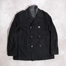 Levis Wool Double Breasted Pea Coat Jacket Casual Military Black Large w/ Liner