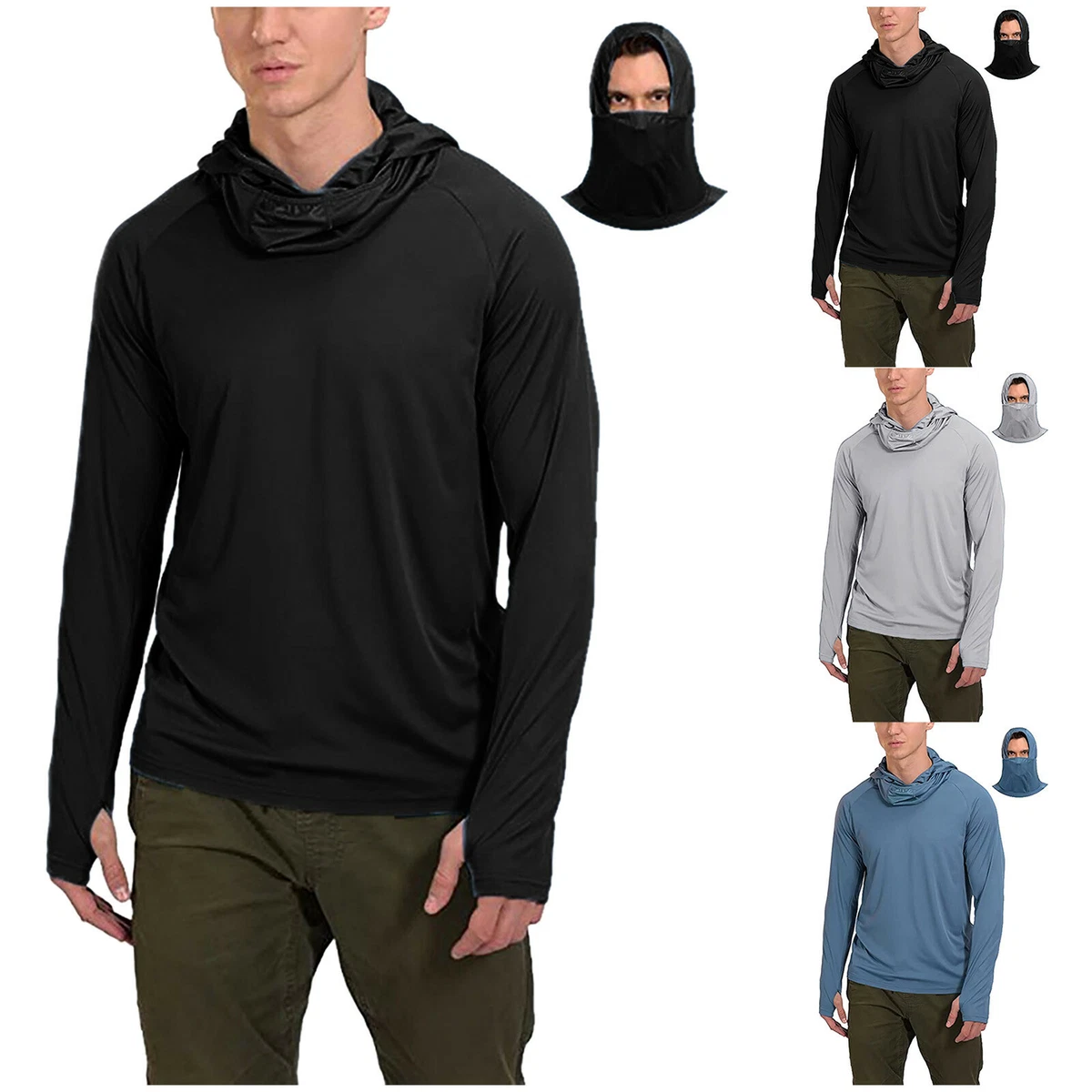 Men's Face Mask Long Sleeve Sunscreen Fishing Thumb Hole Hoodie Summer  Quick Dry