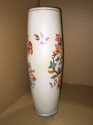 Vtg Hand Painted Opaline Cameo Glass Vase 16" Butterflies & Flowers UCGC PERU - Picture 2 of 12