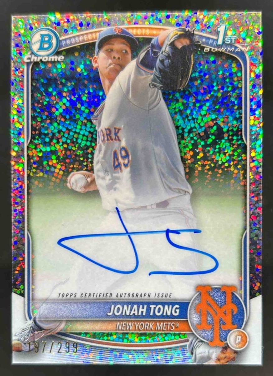 2025 Bowman Jonah Tong Chrome Auto Speckle Refractor 1st Prospect #197/299 Mets