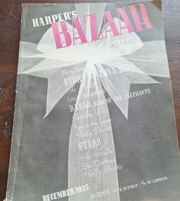 VTG Rare Harper's BAZAAR Magazine December 1935 Issue Cover By Leslie Gill
