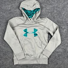 Under Armour Hoodie Womens Size Small Gray ColdGear Camo Logo Pullover Athletic