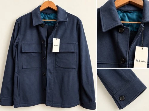 Paul Smith Men’s Navy Blue Wool-Blend Overshirt Jacket Button Front - product listing photo