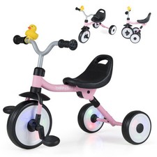 Toddler Tricycle with 3-Position Seat and Storage Basket for Kids-Pink - Color: