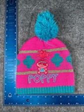 Princess Poppy Trolls Beanie Toque Youth 2T-5T Pink Blue Acrylic Sparkley Pom