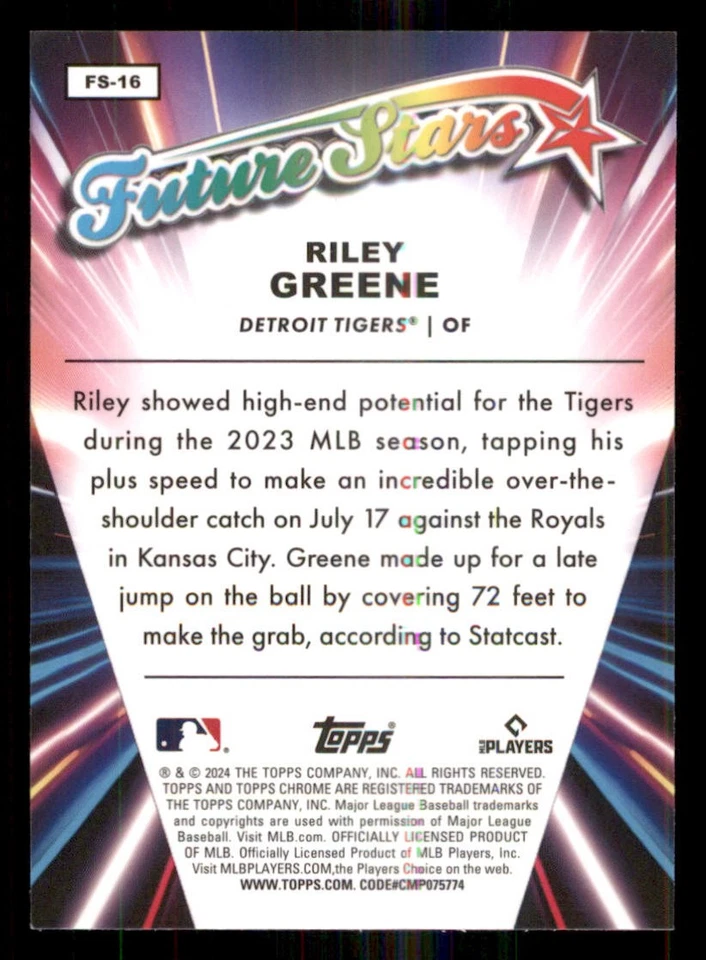 2024 Topps Chrome Future Stars #FS16 Riley Greene - Image 2 of 2
