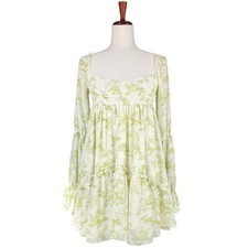 URBAN OUTFITTERS Lannette Green Toile Fairy Print Whimsy Elf Mini Dress Size XS