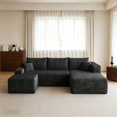 95'' U Shaped Boneless Sectional Couch Memory Foam Sofa Right Chaise with Ottoman