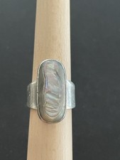 Heavy Vintage Mexico Abalone Shell Ring Sterling Silver, Size 7.5 13g 925