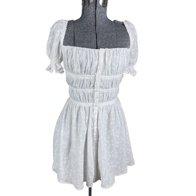 Mistress Rocks Mini Dress Size Large White Floral Embroidered Puff Sleeve Dirndl
