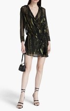 IRO Alley Snake Print Black Dress Size 36 Long Sleeve Wrap Style