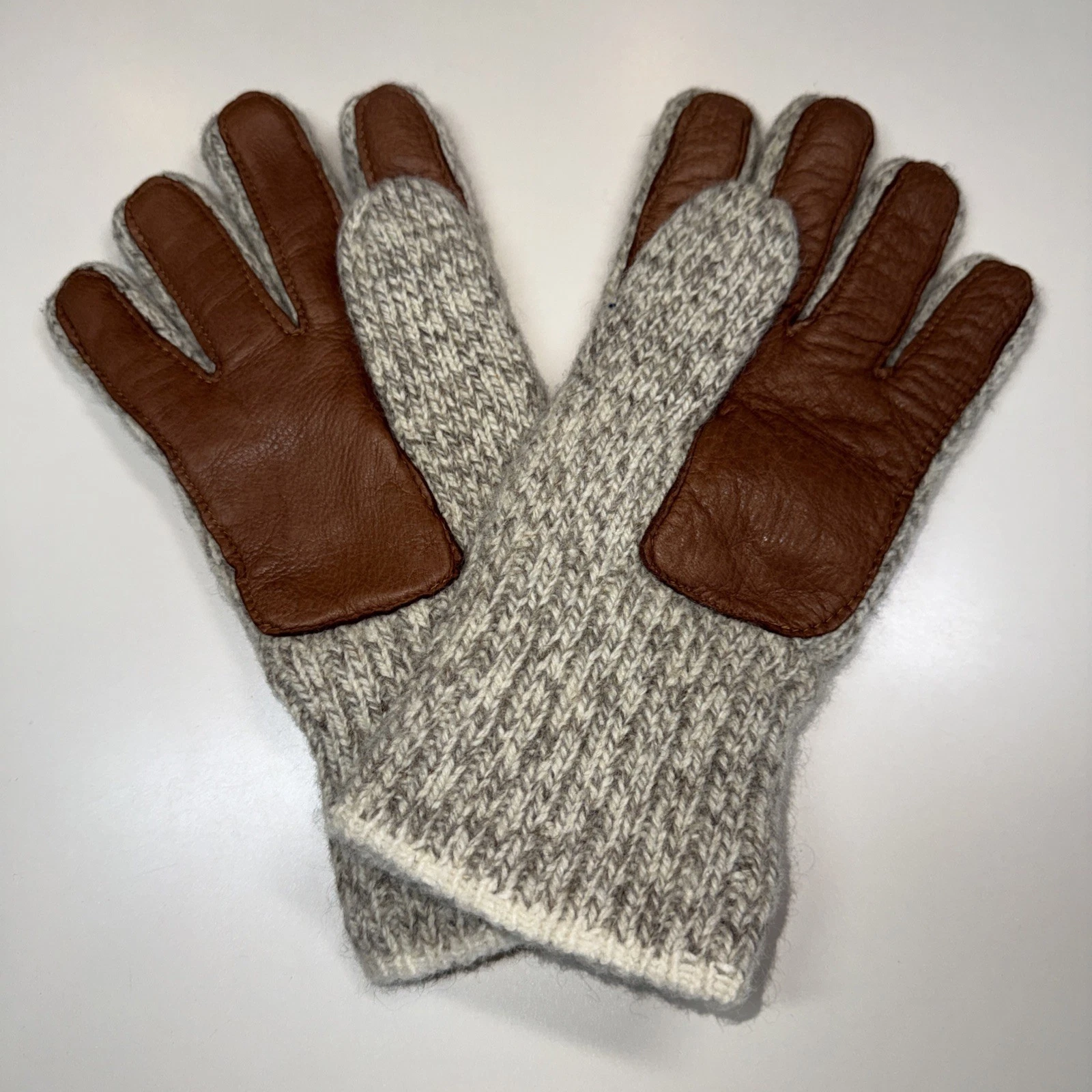 Gloves Mens Small Beige Wool Deerskin Palm Thinsulate Lined Warm Knit Winter