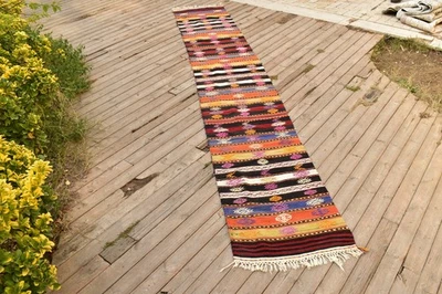 Tapis turc 23''x147'' couloir oriental Kilim couloir rayé taille 1x12 - Photo 1/4