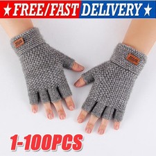 Winter Alpaca Wool Fingerless Gloves Thermal Men Knitted Half Finger Mitten Lot