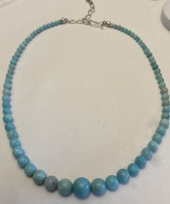 Jay King pretty Blue Green Amazonite Graduated Bead Sterling Silver Necklace