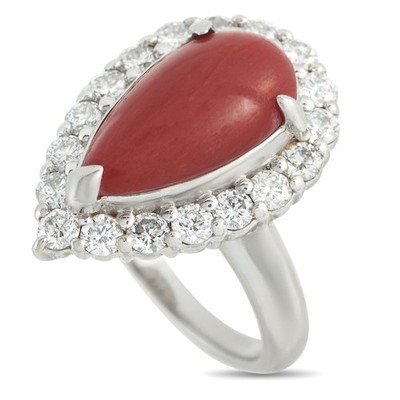 Ring Platin 1,27ct Diamant und Koralle