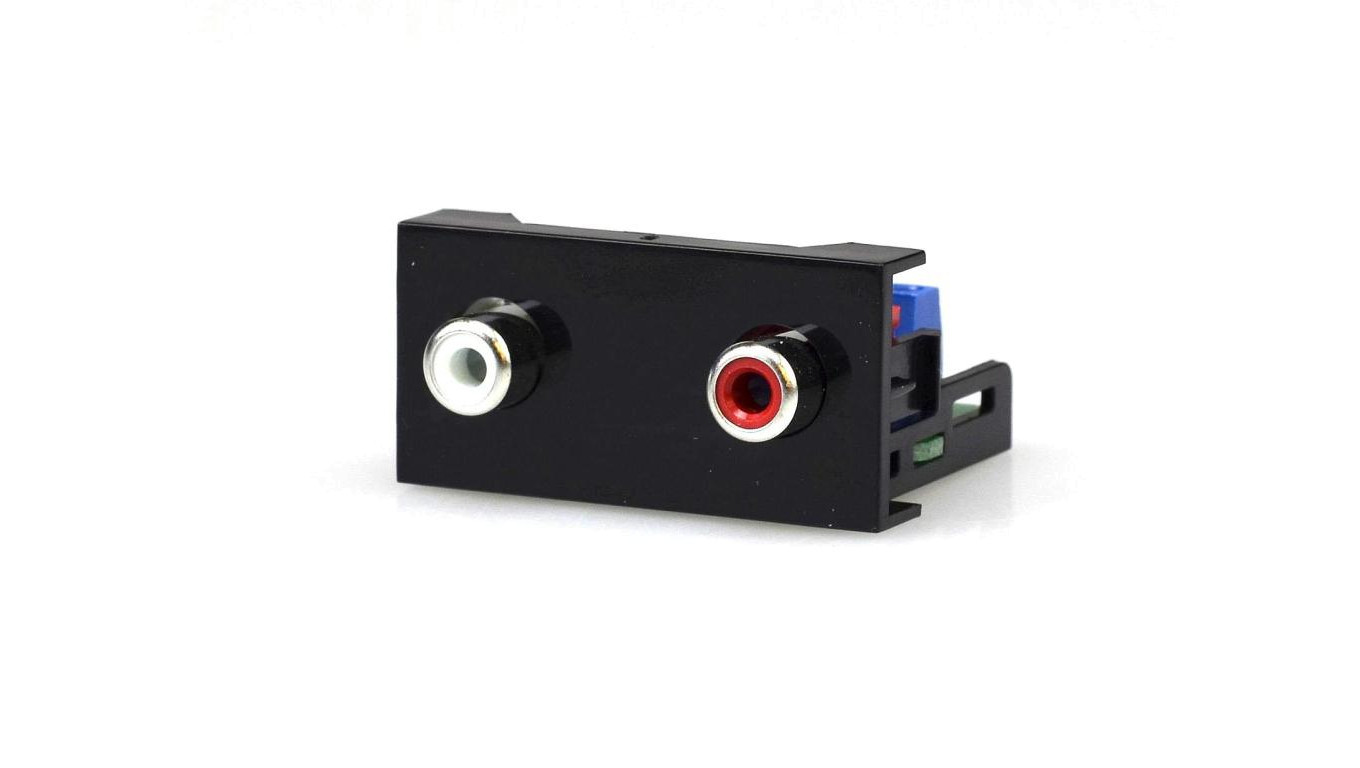2x RCA socket quick connector module 1M 22.5x45 black Mediabox /T2UK
