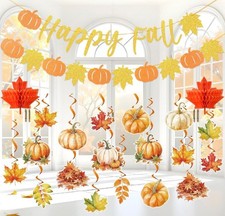 Autumn Banner, Happy Fall Party Decorations Pumpkin Maple Leaf Hanging