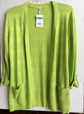Leo & Nicole Cardigan Women's Large Key Lime Open Knit Pointelle NWT