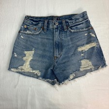 Abercrombie Fitch Annie High Rise Distressed Denim Shorts Medium Wash 25 0
