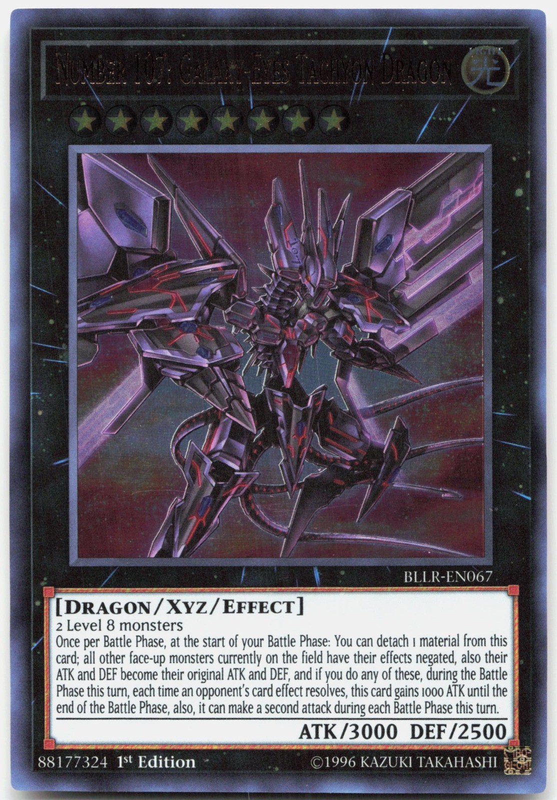 Number 107: Galaxy-Eyes Tachyon Dragon BLLR-EN067 YuGiOh Battles of Legend: Light's Revenge trading card — raw and PSA graded price guide