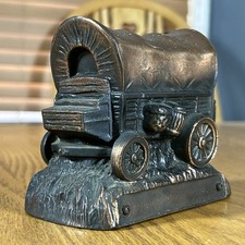 Vintage Banthrico Covered Wagon Coin Bank Metal Chicago Ill 1950s Missing Lock