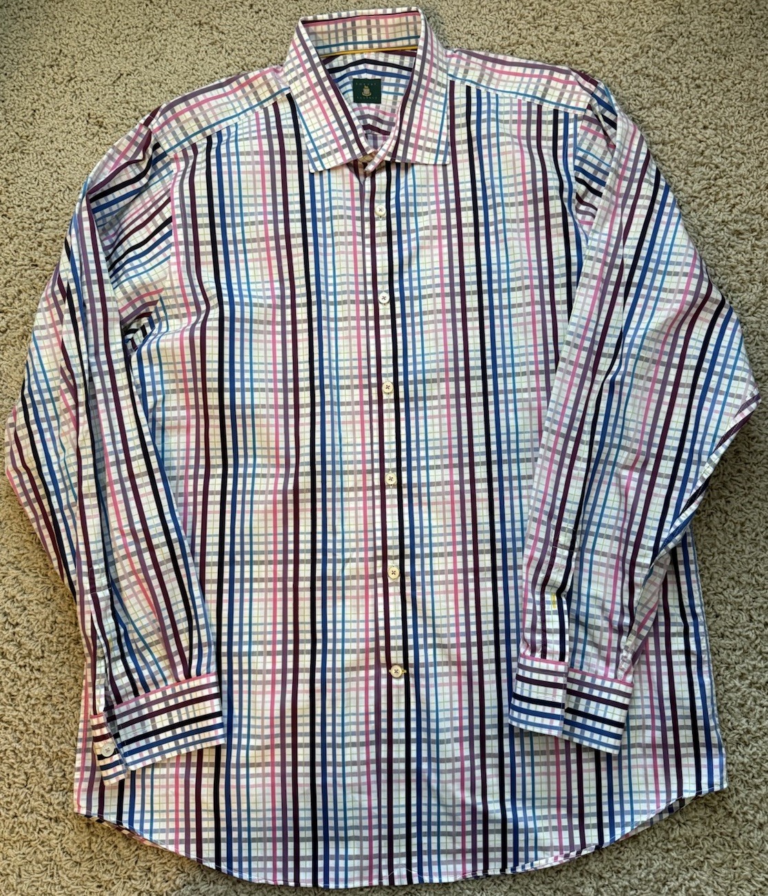 Men’s Robert Talbott Multicolor Check Button Down… - image 1