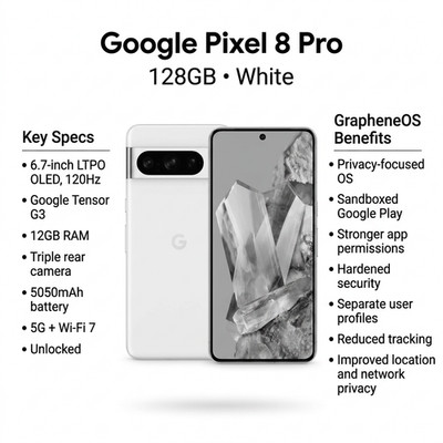 DeGoogled Google Pixel 8 Pro 128GB Unlocked GRAPHENEOS PRIVACY SMARTPHONE B- CON