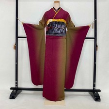 Furisode 6-piece set Japanese Kimono Dark Red Classic floral Free shipping S-194