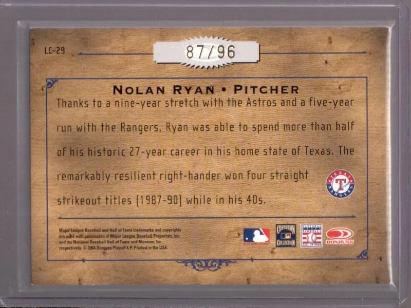 NOLAN RYAN 2004 Donruss Leather & Lumber Leather Cuts Glove Autograph Auto #/96 - Image 2 of 2