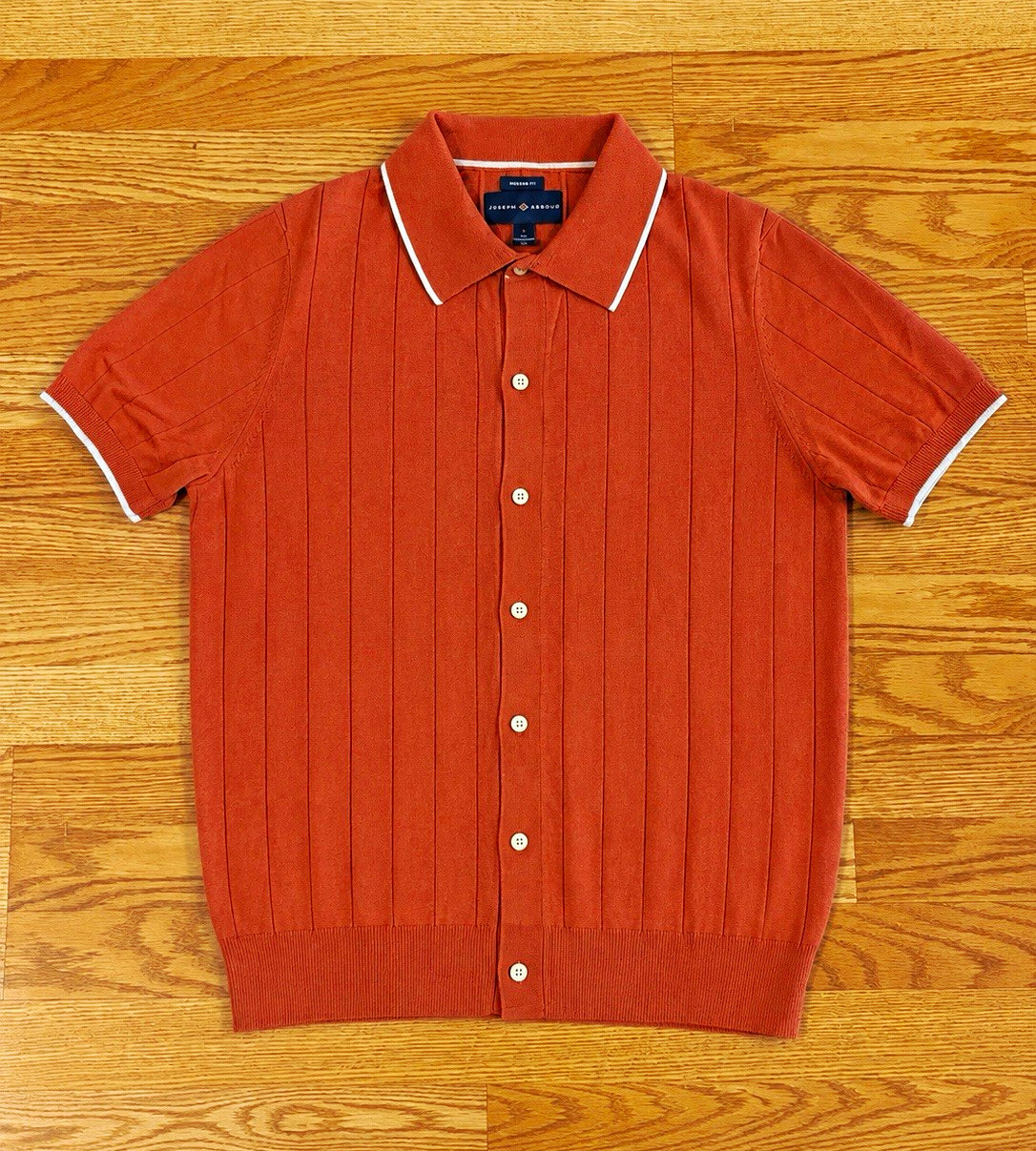 Vintage Joseph Abbould Terracotta Knit Button Up Polo Short Sleeve M Cotton Silk