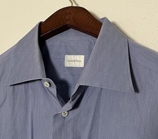 Ermenegildo Zegna Blue Cotton L/S French Cuff Luxury Dress Shirt Men s 17" - 36"