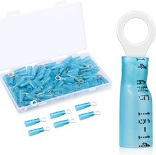 Heat Shrink Ring Terminals 200 Pack 10 Blue 16 14 AWG Marine Grade Tinned Red