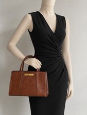 Mango Women's Crocodile Embossed Double Handle Bag Purse
