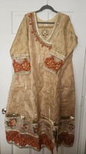 Salwar Kameez Beige Orange Gold Net Silk Blend Women