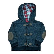 Toddler Hooded Toggle Jacket Boys 18 Months Blue Plaid Lined Elbow Patch Classic
