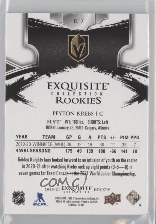 2021 Upper Deck Ice 2020-21 Exquisite Collection Rookies Gold /25 Peyton Krebs - Image 2 of 2
