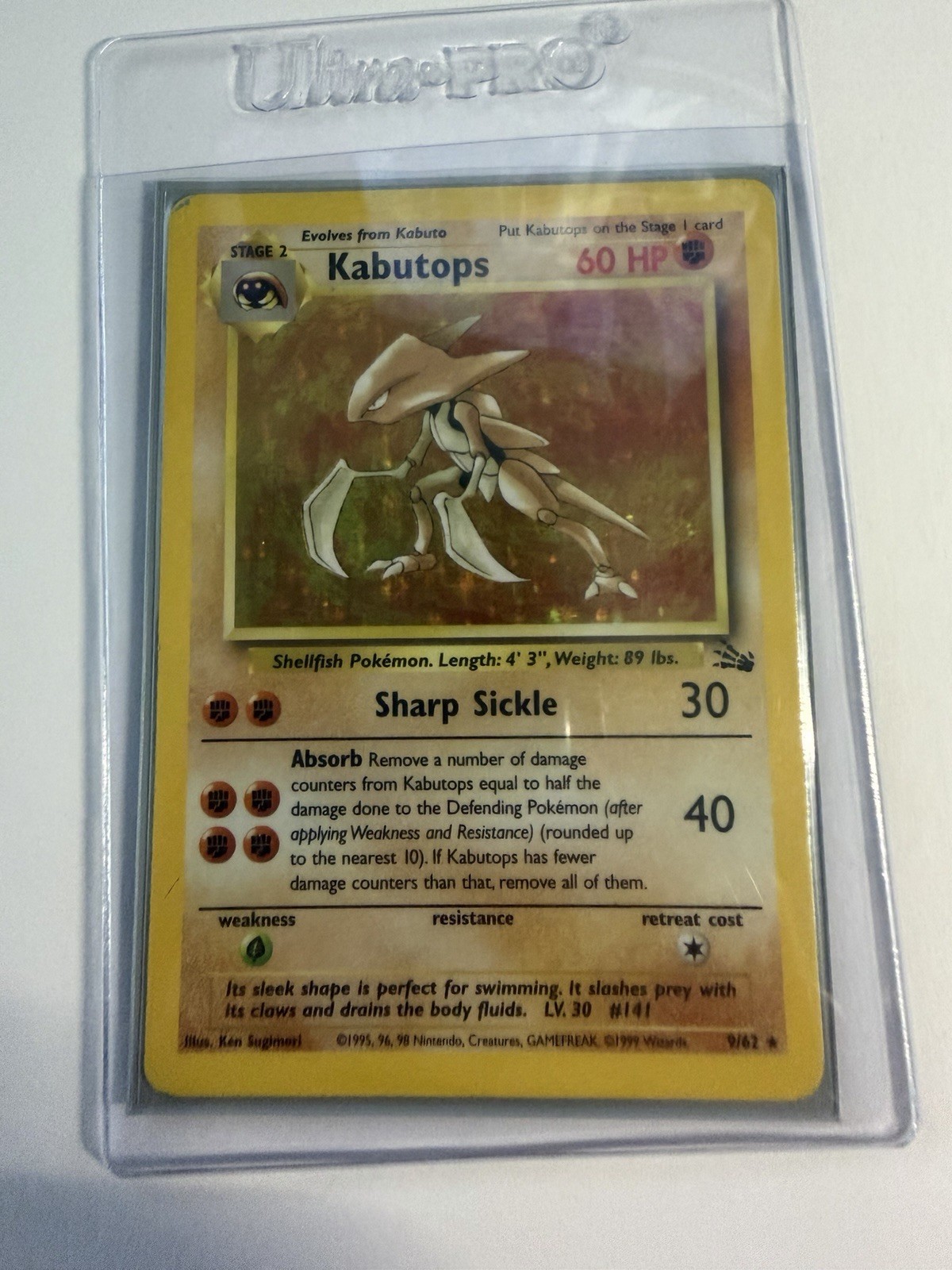 intage 1999 WOTC Pokemon TCG Fossil Set Kabutops Holofoil Card #9/62 Rare