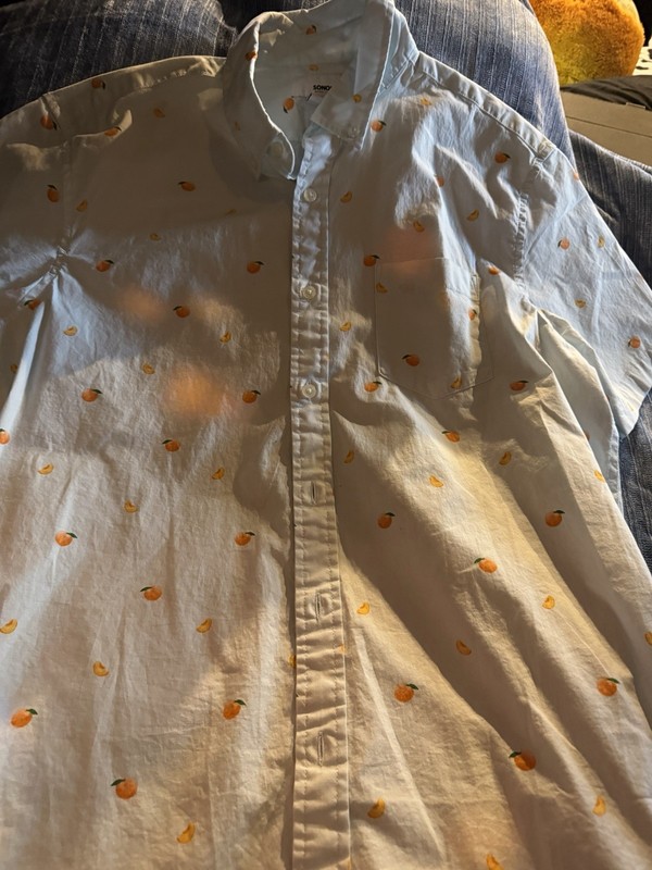 Sonoma Men's Fruit Print Button-Up Shirt Short Sleeve White Orange Size M
