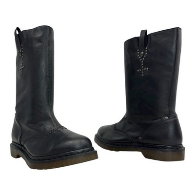 DR MARTEN Womens 10 ALEXIA Leather Boots Studded Mid Calf Pull On Moto RARE EUC