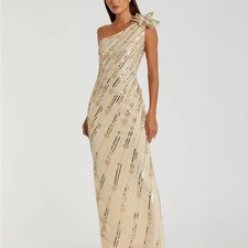 Mac Dugal One-Shoulder Gold Evening Dress