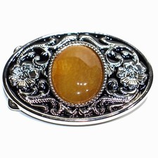 Belt Buckle Western Style Yellow Stone Rose Flower Black Silver for 1.5" Snap On