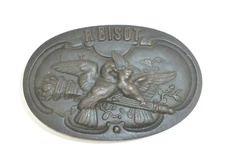 Rare Old Iron Plate Signed R. Bisot Pigeon Love Relief